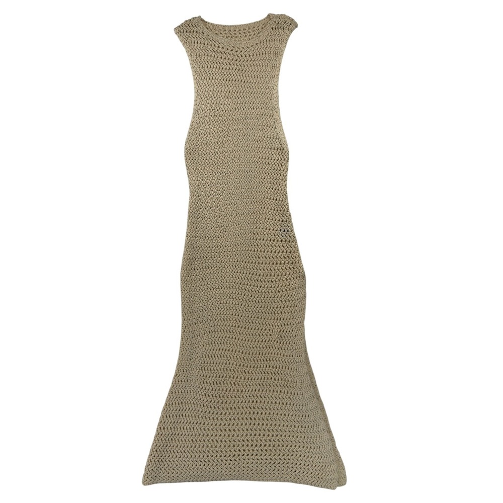 SHEIN Crochet Pencil Maxi Beach Cover up Dress L Apricot Boho Poolside Vacation